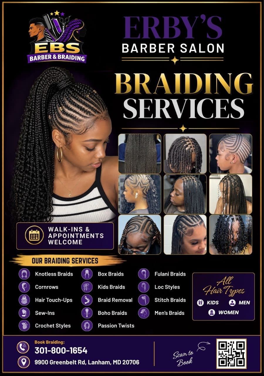 Erby's Barber Salon — Braiding Services Poster